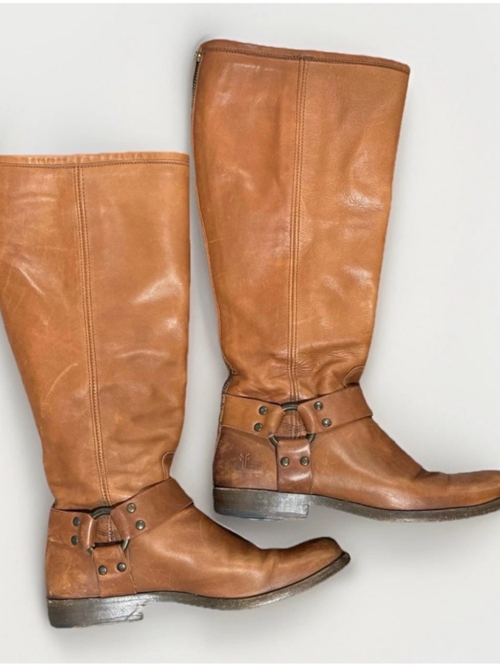 FRYE Women's Phillip Harness Cognac Brown Soft Vintage Leather Riding Boots